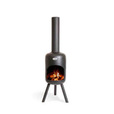 Modern outdoor fireplace with flames on a white background