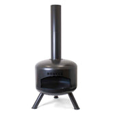 Black outdoor fireplace with 'Bonfeu' branding on a white background