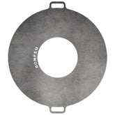 Round metal grill plate with 'BONFEU' branding on a white background