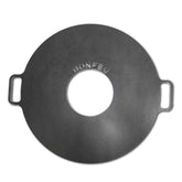 Black round metal lid with handles and 'Bonfeu' branding on a white background