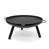 Black fire pit with legs on a white background