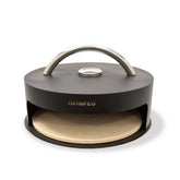 Black pizza stone with handle and 'BONFEU' branding on a white background