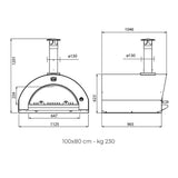 Technical drawing of a pizza oven with dimensions