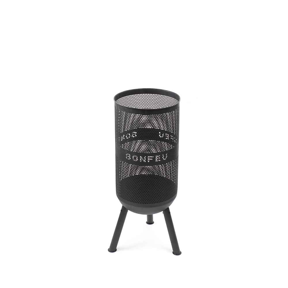 Black metal fire pit with 'BONFEU' branding on a white background