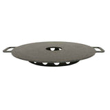 Round metal grill pan with handles on a white background