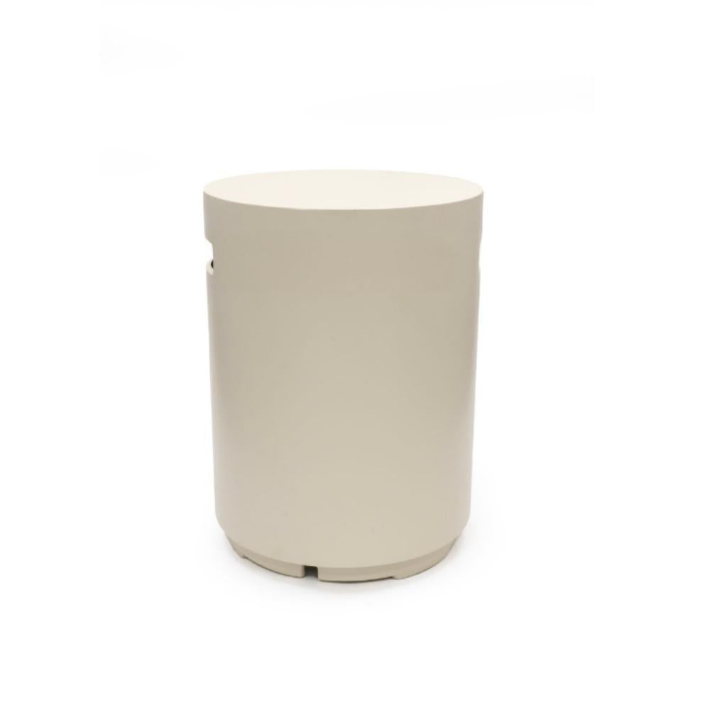 Beige cylindrical container on a white background