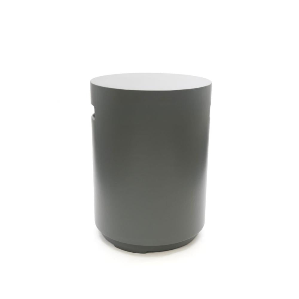 grey cylindrical gas bottle enclosure on a white background