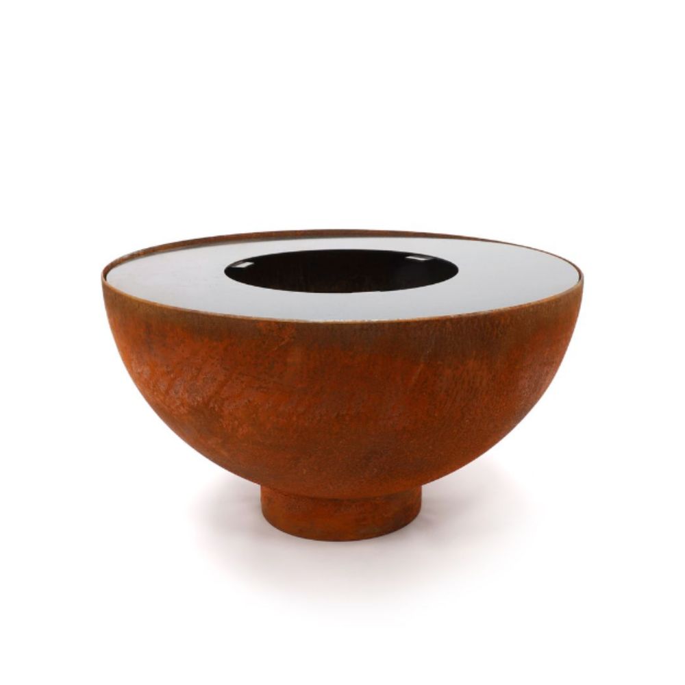 fire pit with brown exterior and white interior on a white background