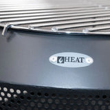 Close-up of a grill with 'HEAT' branding on a metallic surface.