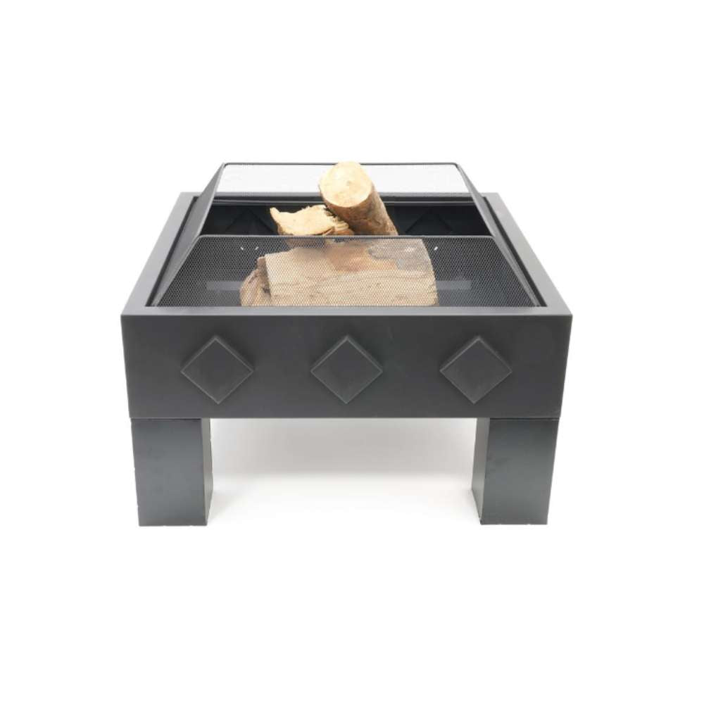 Outdoor fire pit table with logs on a white background