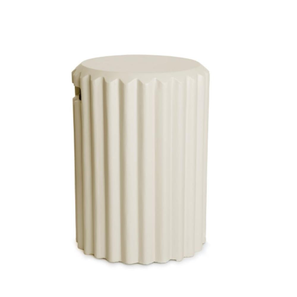 Beige gas bottle enclosure with ribbed texture on a white background