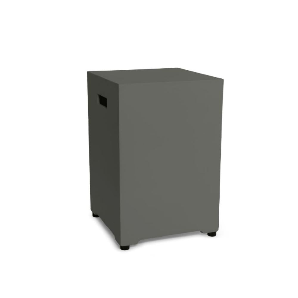 Gray cube-shaped gas bottle enclosure on a white background