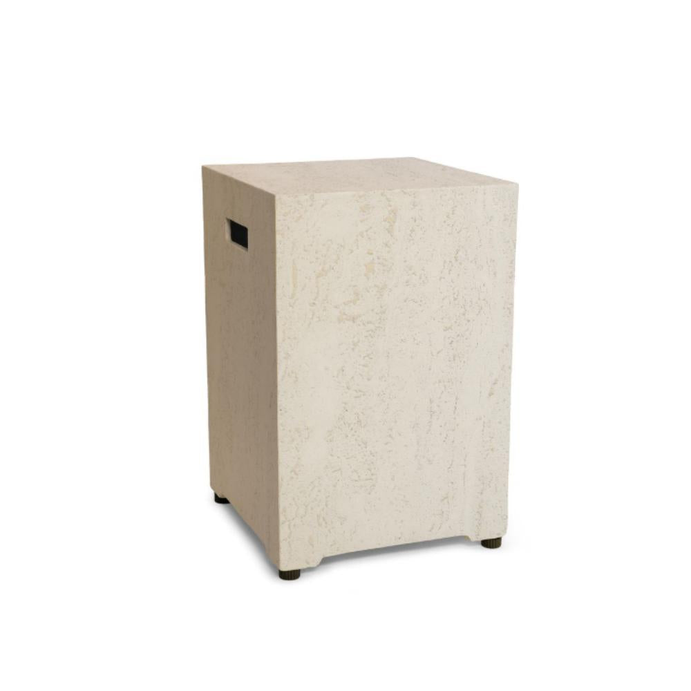 Beige gas bottle enclosure unit on a white background