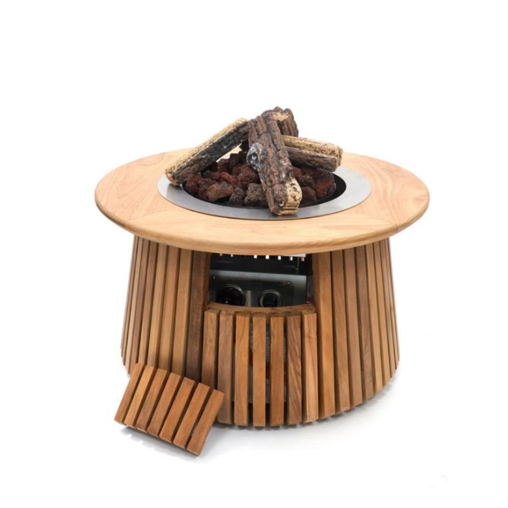 Wooden fire pit with logs on a white background