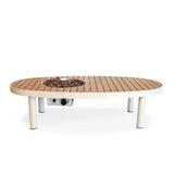 Wooden outdoor table with fire pit on a white background
