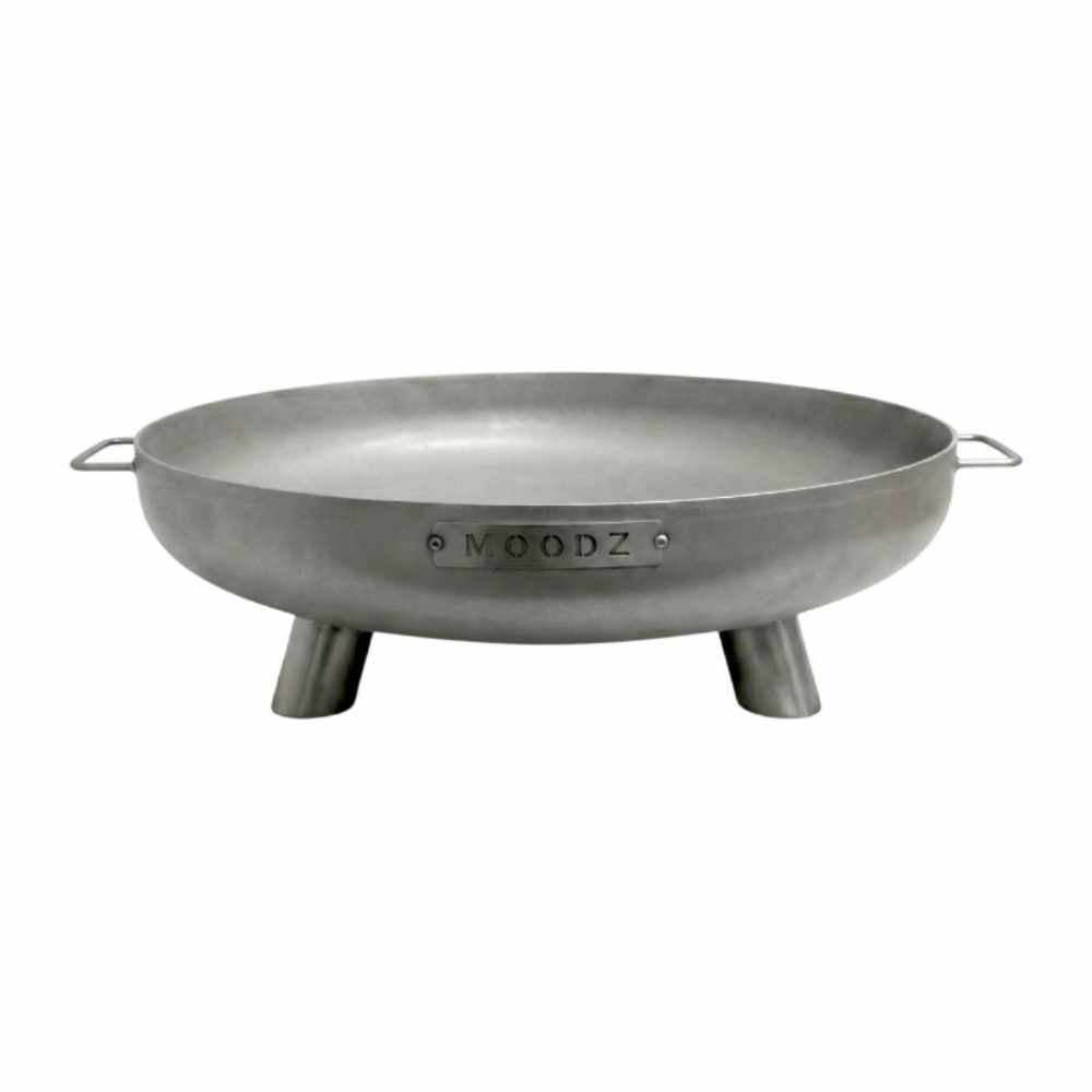 Metal fire pit with 'P noodz' branding on a white background