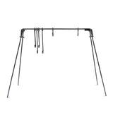 Black metal swing set frame on a white background