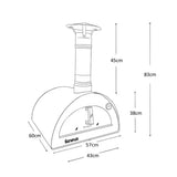 Measurement chart of an igneus pizza oven with dimensions labeled.
